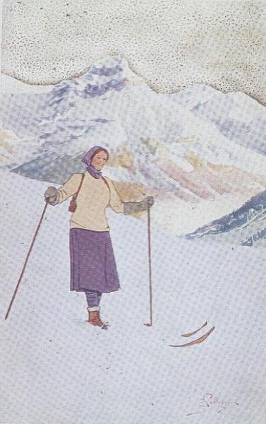 Síelő az Engelberg lejtőin, Svájc (színes litó) alkotó: Carlo Pellegrini