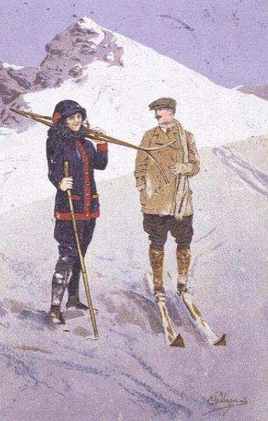 Síelők Adelbodenben (színes litó) alkotó: Carlo Pellegrini