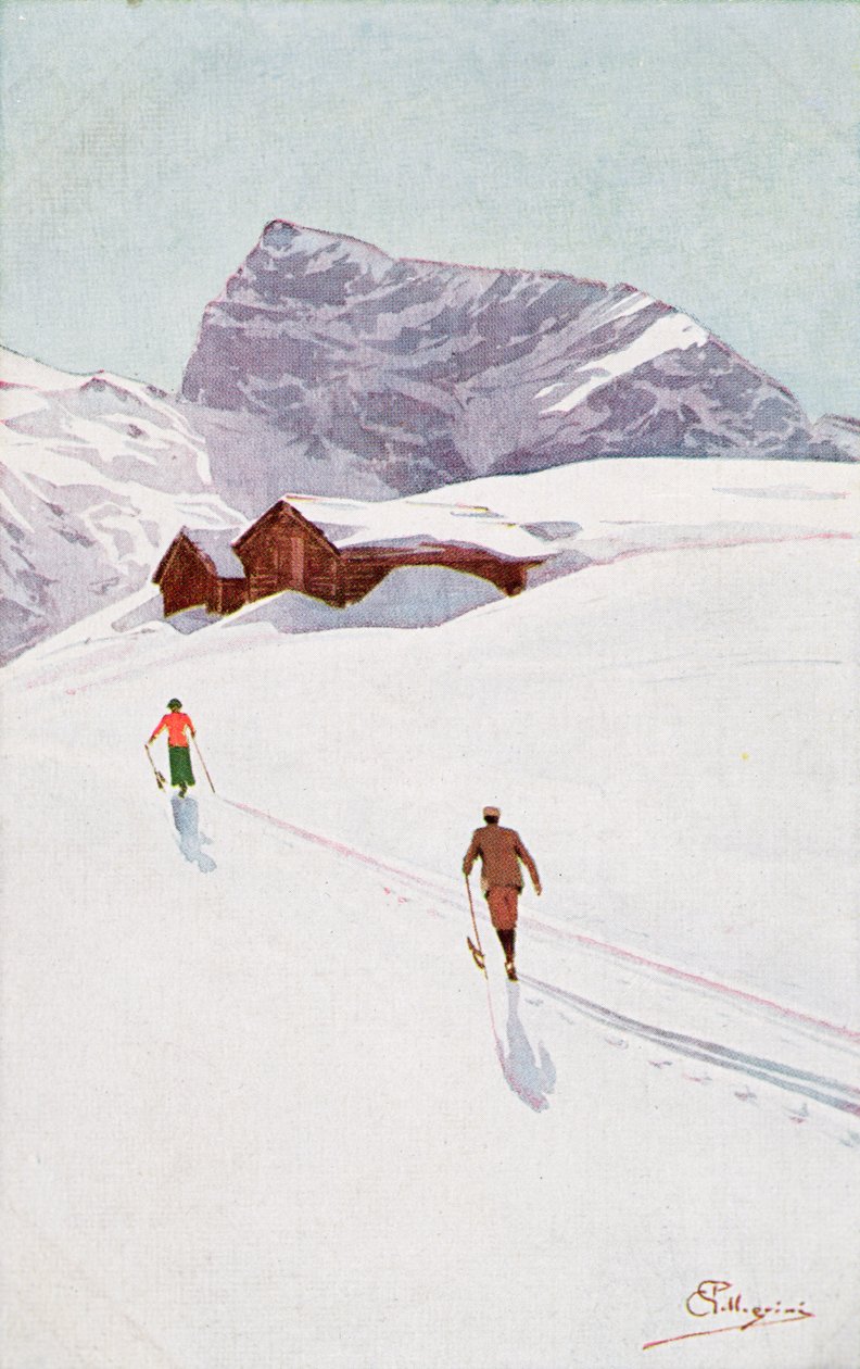 Séta a hegyekben Engelberg közelében, Svájcban (színes litó) alkotó: Carlo Pellegrini