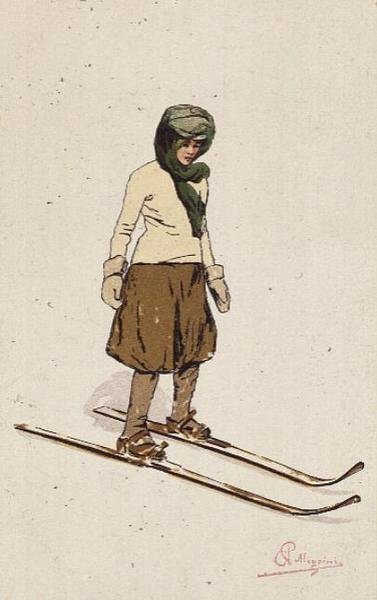 Nő síel (színes litográfia) alkotó: Carlo Pellegrini