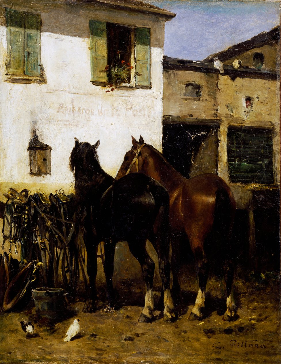 Postalovak, Carlo Pittara (1836-1891) festménye, olaj, vászon, 41x32 cm, Olaszország alkotó: Carlo Pittara