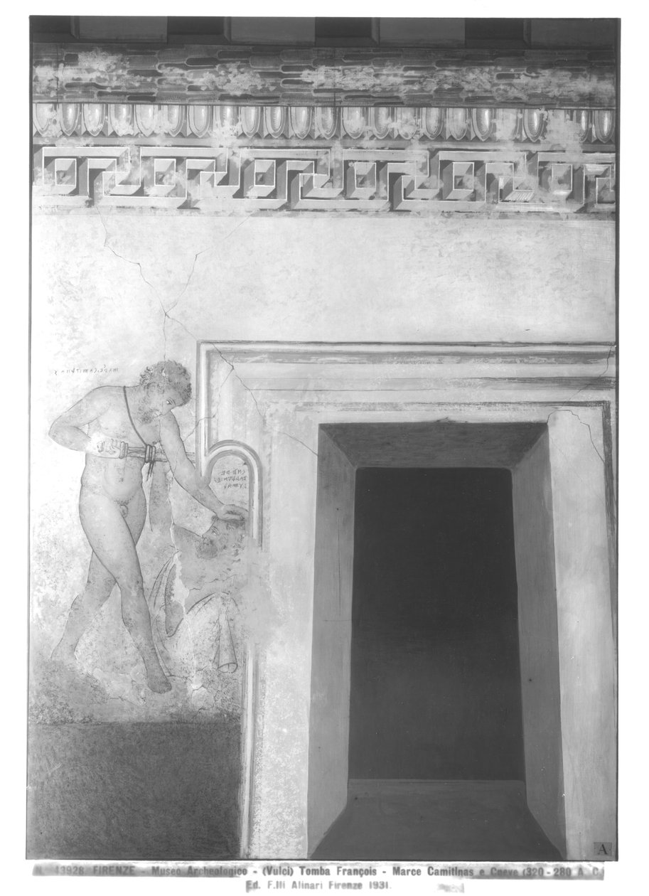 Eteoklész és Polinikész, az etruszk falfestmény rekonstrukciója a Vulciban található Francois-sírban Kr.e. 320-280 (falfestmény) (lásd még: 212367, 214590, 214591) alkotó: Carlo Ruspi