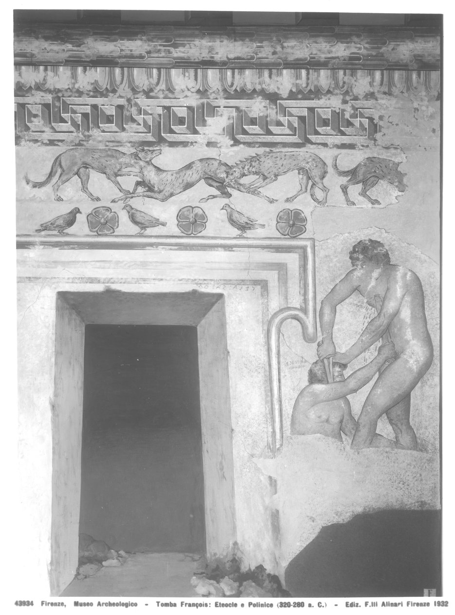 Marce Camitlnas és Cneve Tarchunies Rumach, a Vulci-i Francois-sír etruszk falfestményének rekonstrukciója Kr.e. 320-280 körül (falfestmény) (lásd még: 212368, 214590, 214591) alkotó: Carlo Ruspi