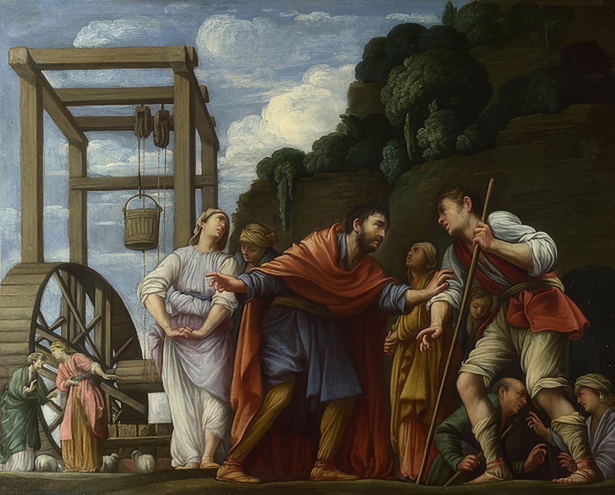 Mózes megvédi Jethro lányait. 1609-10 alkotó: Carlo Saraceni