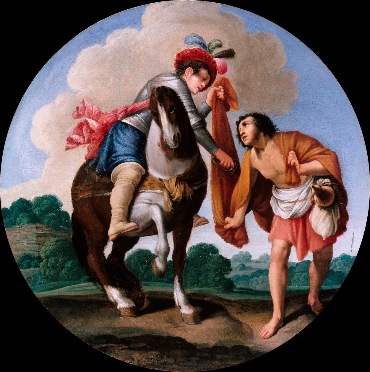 ""Szent Márton és egy koldus"" (Szent Márton és egy koldus) Carlo Saraceni (1579-1620) festménye, c 1608-1610 - Olaj, réz, átmérő 21 cm Staatliche Museen, Berlin alkotó: Carlo Saraceni