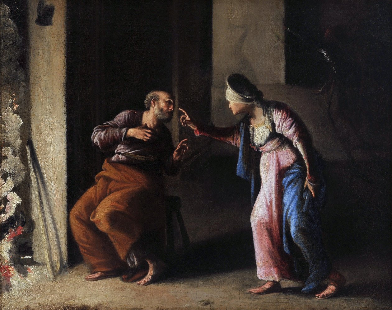 Szent Péter tagadása. Carlo Saraceni (1579-1620) festménye. Olajfestmény. Mérete: 38x48 cm. Musee Granet, Aix en Provence. alkotó: Carlo Saraceni