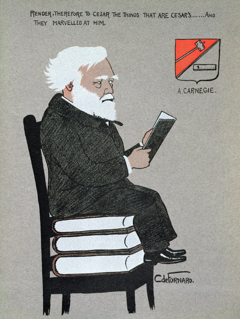 Andrew Carnegie (1835-1919) karikatúrája, az „Amerika milliomosai” című illusztrációja alkotó: Carlo de Fornaro