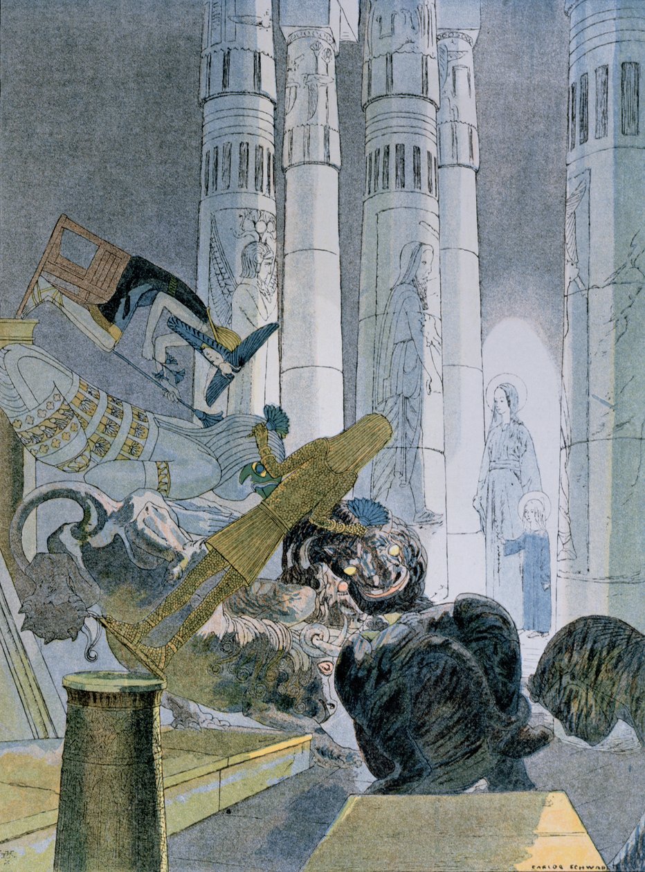 Illusztráció: "Urunk Jézus Krisztus gyermekkorának evangéliuma Szent Pál szerint", Catulle Mendes (1841-1909) 1889 alkotó: Carlos Schwabe