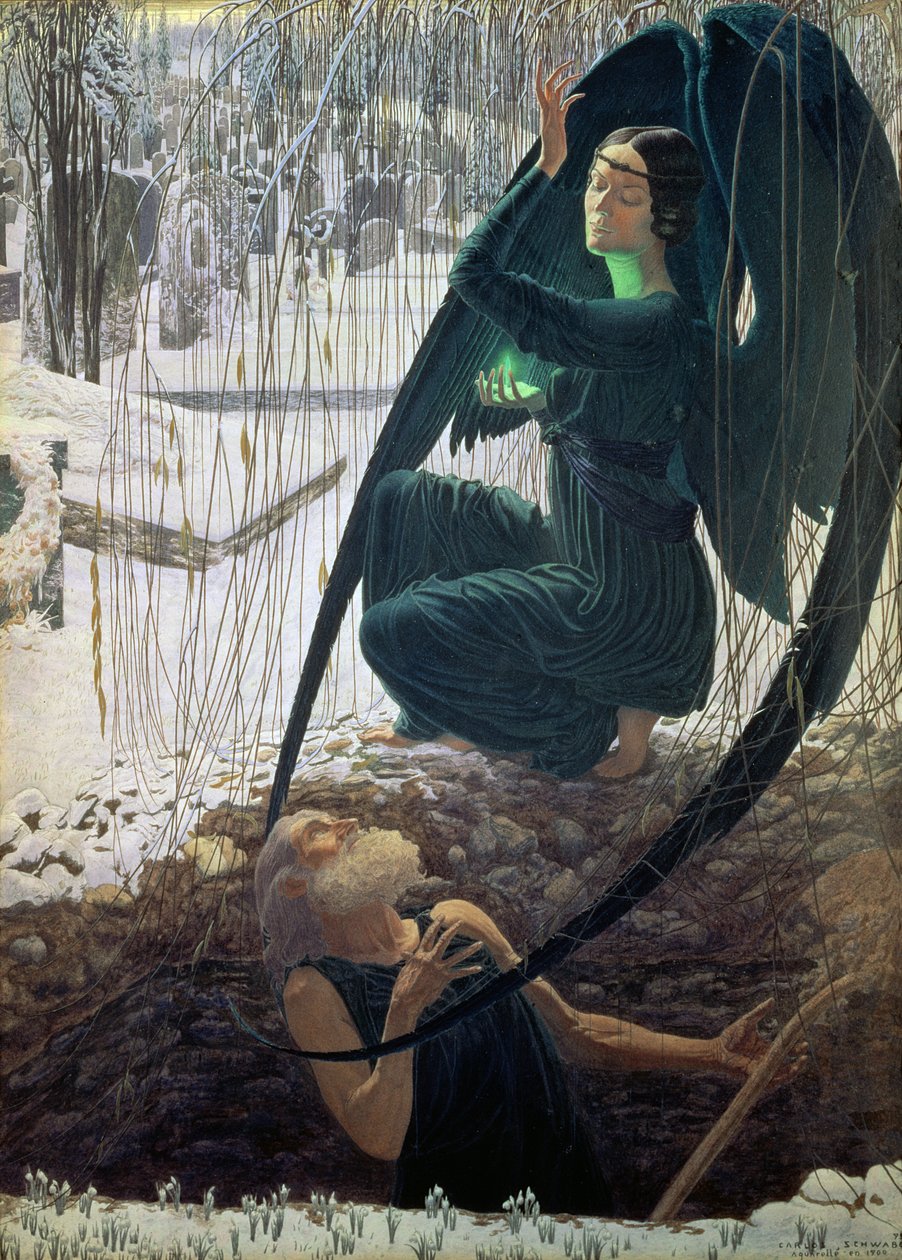 A halál és a temető, 1900 (gouache, akvarell és ceruza) alkotó: Carlos Schwabe