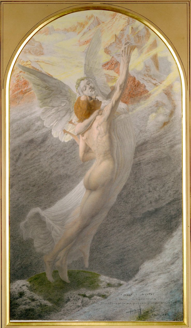 A költő és a múzsa vagy az Ideál esküvője (zsírkréta és gouache, papír) alkotó: Carlos Schwabe