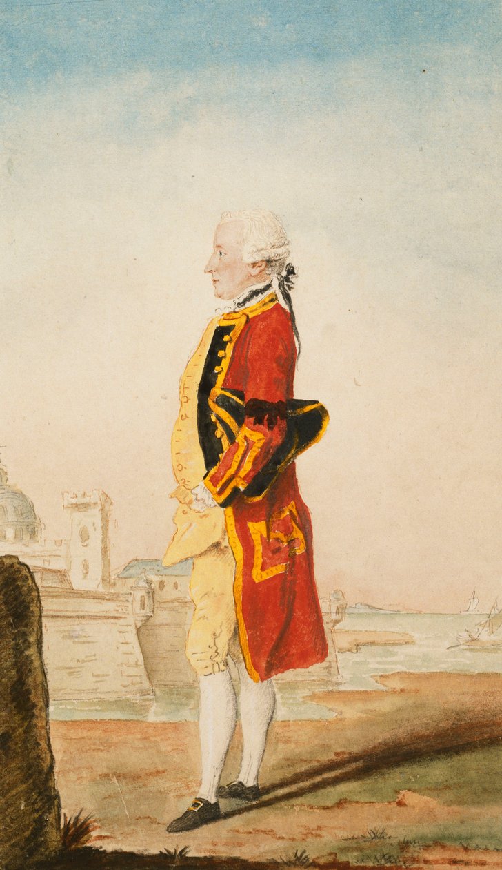 Morrison ezredes, valószínűleg a királyi mérnökök egyenruhájában, egy megerősített város mögött, 1768 alkotó: Carmontelle