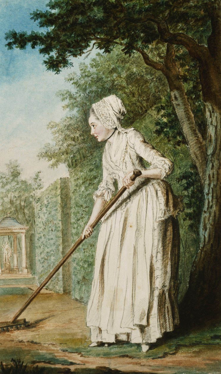 Chaulmes hercegné, kertészként egy sikátorban, 1771 alkotó: Carmontelle