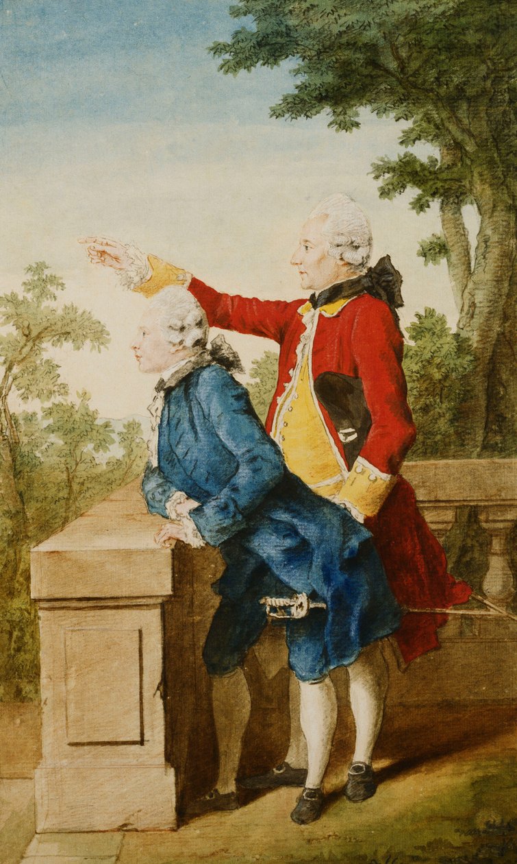 Szász-Gotha hercege nevelőjével, báróval d" Hel... a teraszon, 1768 alkotó: Carmontelle