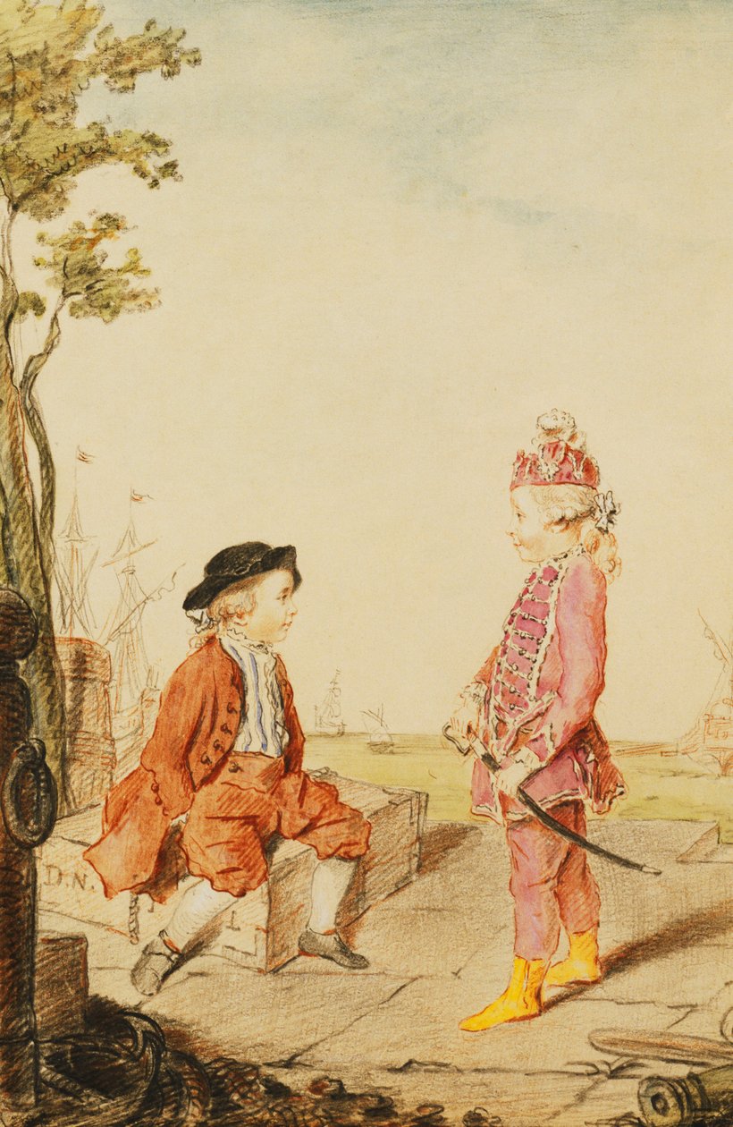A két fiatal de Neuville-testvér egy rakparton, 1767 alkotó: Carmontelle