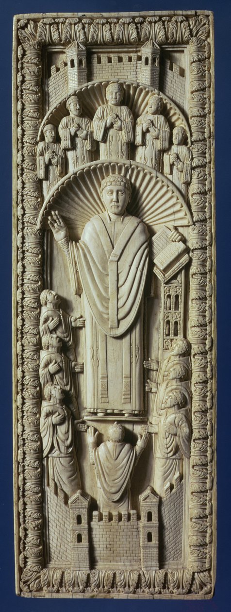 Egy érsek a kórusában, i.sz. 875 körül (elefántcsont-tábla) alkotó: Carolingian School