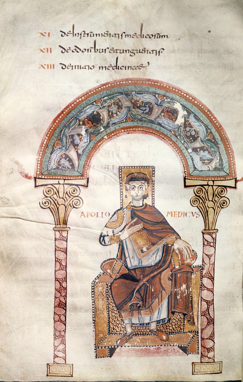 Ms CCII fol.91v Apollo Medicus, Sevillai Izidor Etymologiae-jából alkotó: Carolingian School