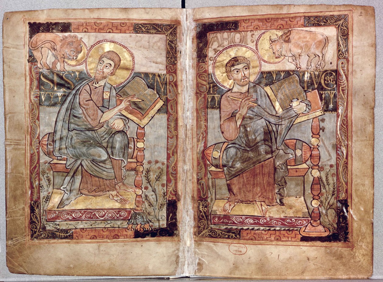 NAL 1203 fol.1v-2 Szent Márk és Szent Lukács, a Godescale-evangéliumból, 1781-783 körül alkotó: Carolingian School