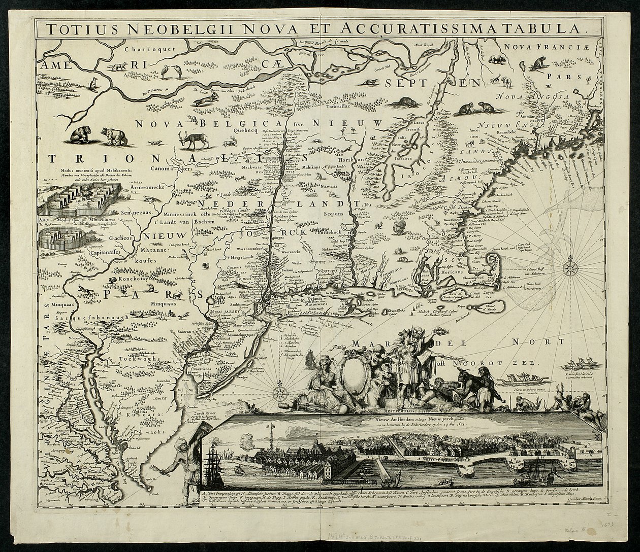Új és pontos Neobelgii térkép, térkép, 1674, 1674 nyomtatott térkép, tus papíron alkotó: Carolus Allardt