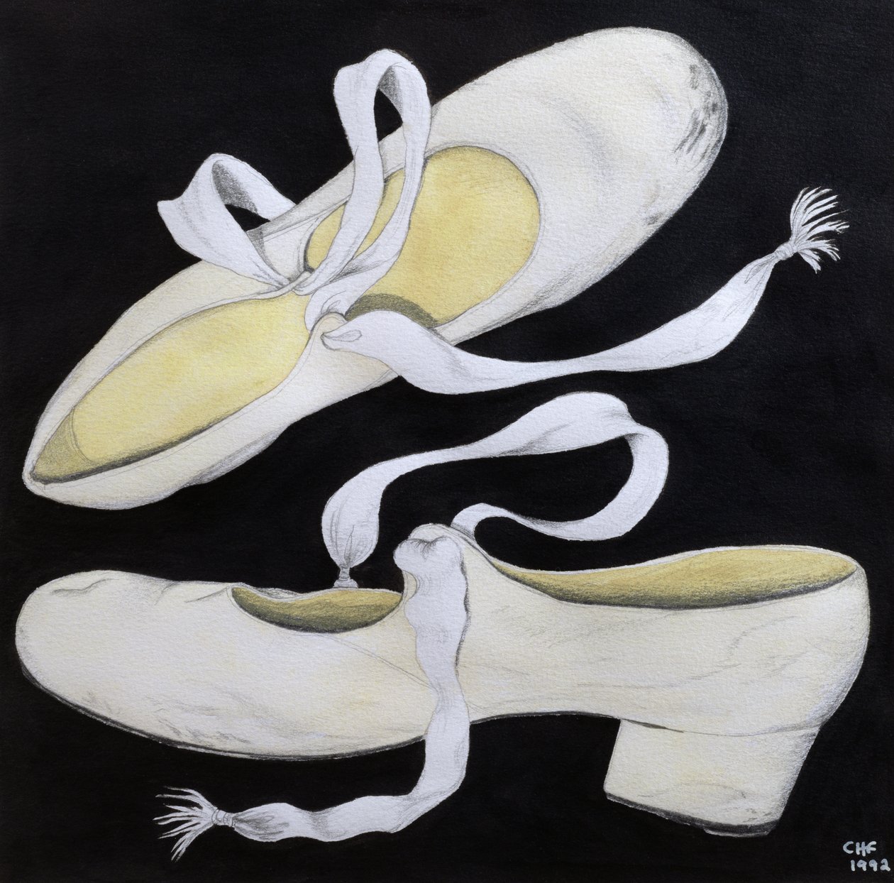 Old Tap Dancing Shoes, 1992 (ceruza és WC papíron) alkotó: Carolyn Hubbard Ford