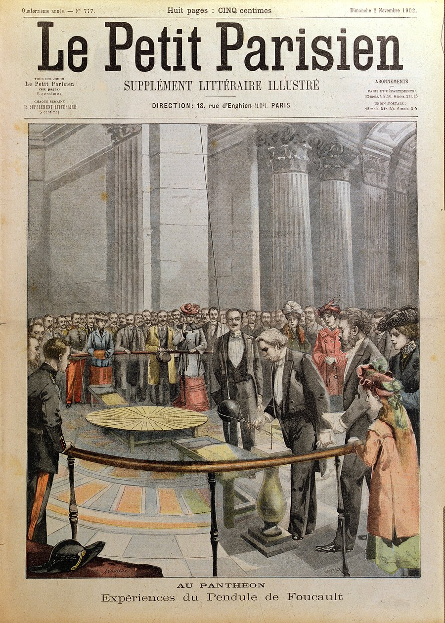 Kísérlet Foucault ingájával a párizsi Pantheonban, a Le Petit Parisienből, 1902. november 2. alkotó: Carrey