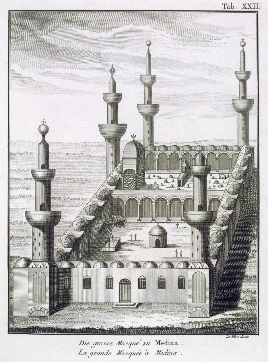 A Medinai Nagy Mecset, Arábiai és más keleti országokbeli utazásokból, Le Mire metszete, 1780-ban megjelent alkotó: Carsten Niebuhr