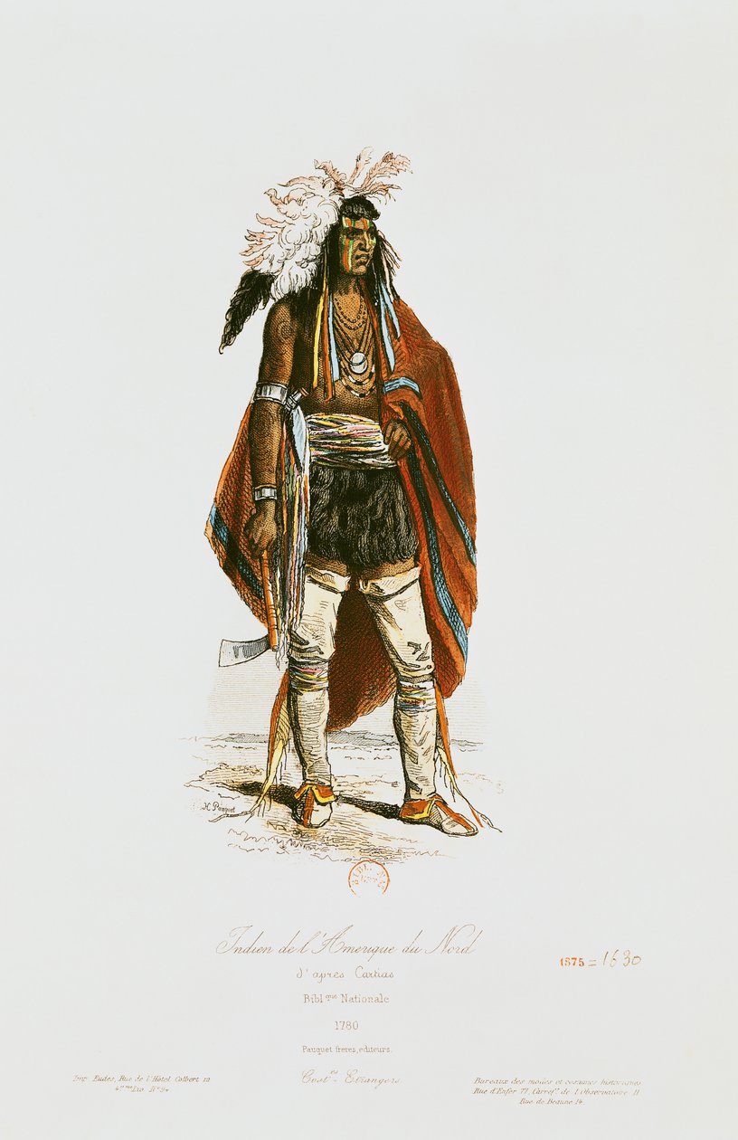Észak-amerikai indián, a „Modes et Costumes Historiques”-ból, metszett: Hippolyte Louis Pauquet (1797-1862) 1862 alkotó: Cartias