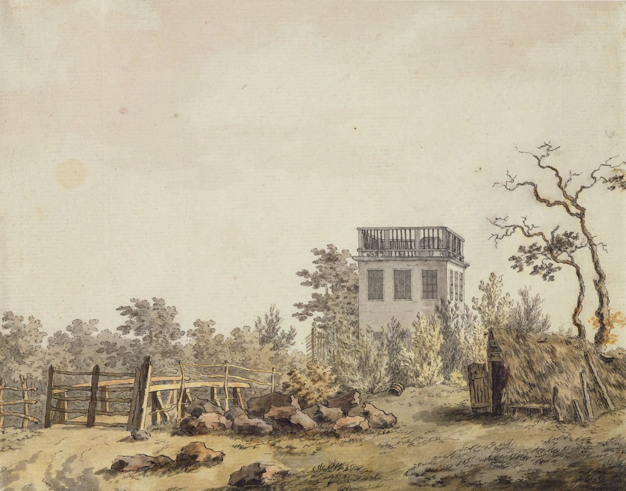 Táj pavilonnal, c. 1797 (toll, tinta és WC papíron) alkotó: Caspar David Friedrich