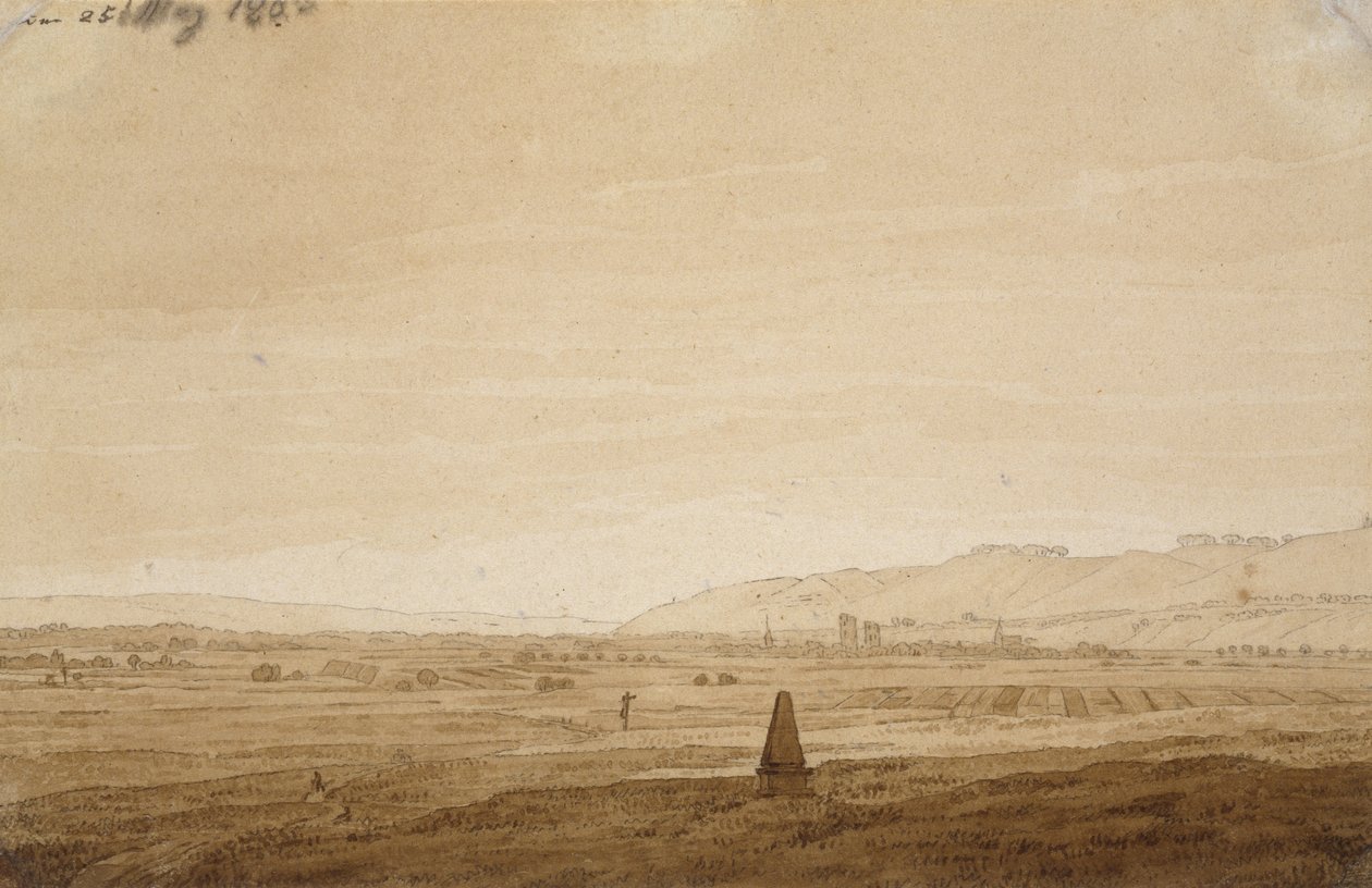 Táj, obeliszk, 1803 (az ecset hegye barna tintával és szépiával, törtfehér papíron) alkotó: Caspar David Friedrich