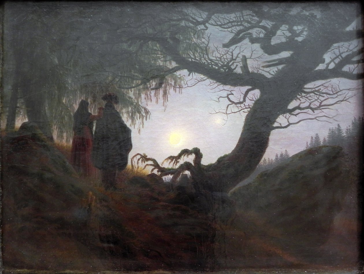 Férfi és nő szemlélve a holdat alkotó: Caspar David Friedrich