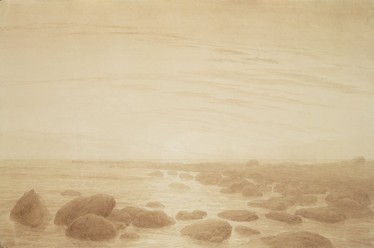 Holdkelte a tengeren (Naplemente a tengeren) (szépia tinta és ceruza papíron) alkotó: Caspar David Friedrich