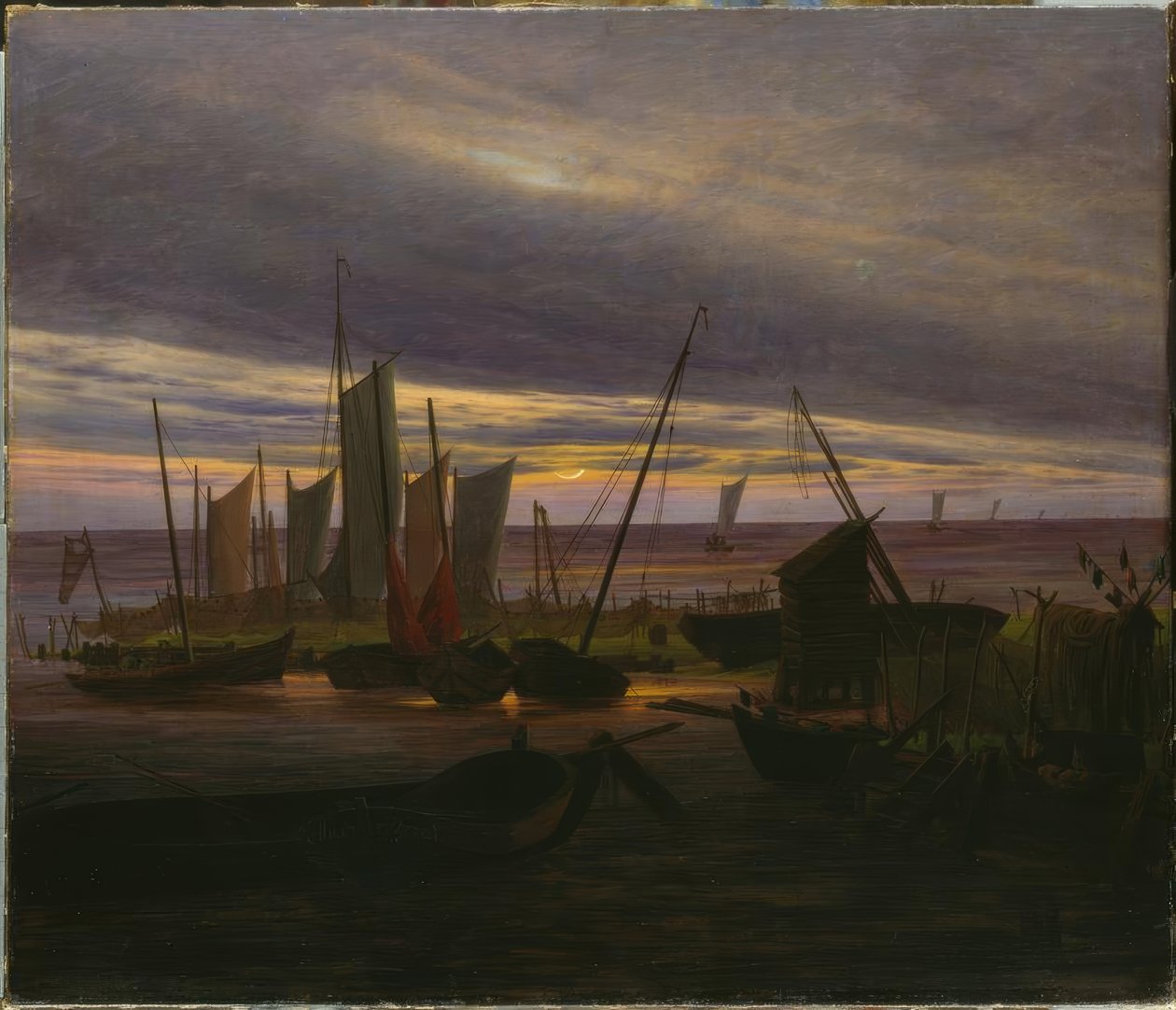 Este hajók a kikötőben alkotó: Caspar David Friedrich