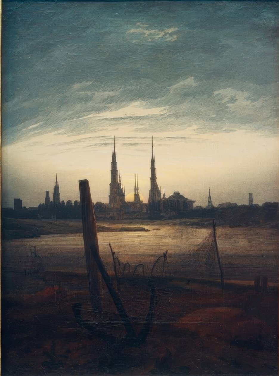 Város holdkeltekor alkotó: Caspar David Friedrich