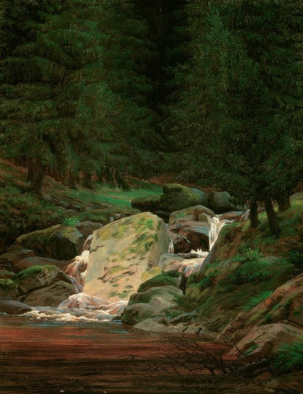 Fenyőerdő vízeséssel alkotó: Caspar David Friedrich