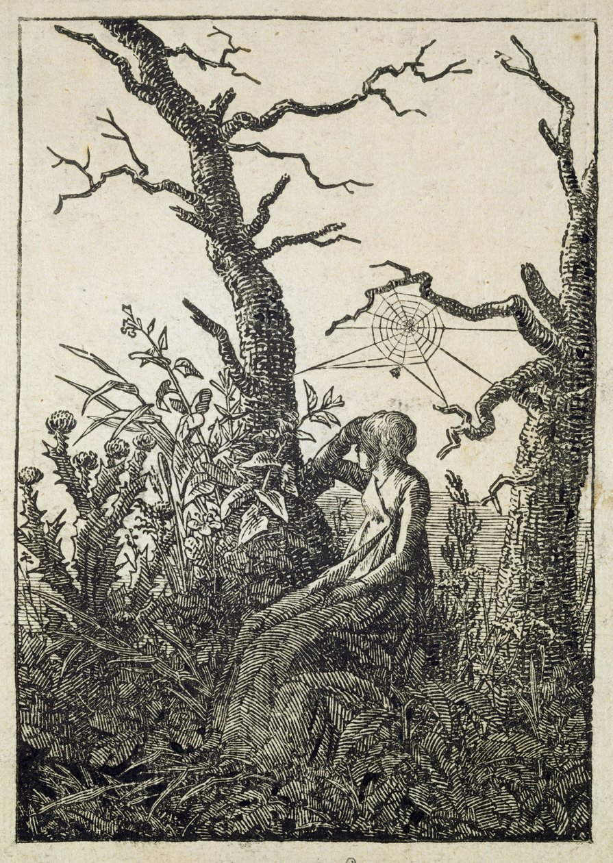 A nő pókhálóval a lombtalan fák közepén alkotó: Caspar David Friedrich