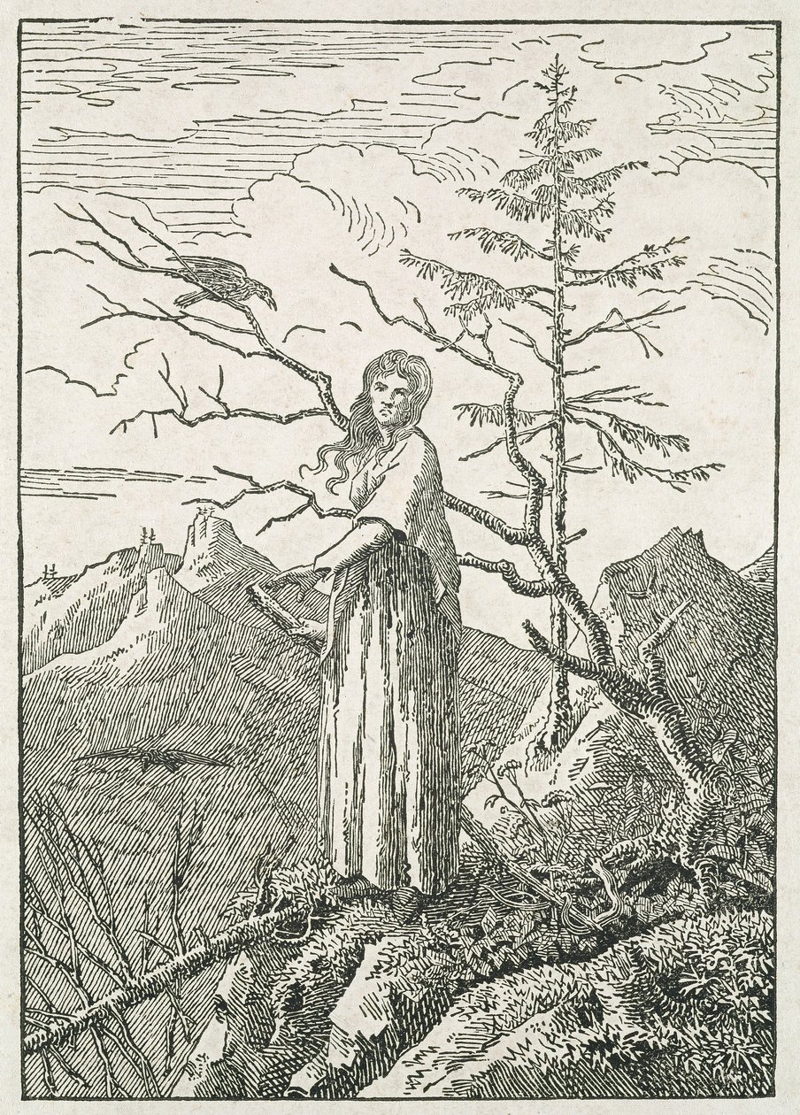 Nő hollóval a szakadék szélén alkotó: Caspar David Friedrich