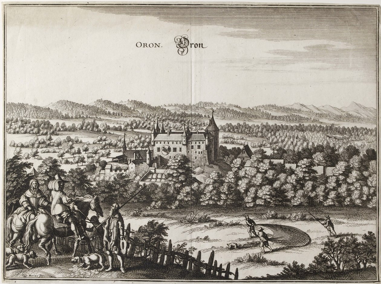 Kilátás az oroni várra, Svájc, 1653 alkotó: Caspar Merian