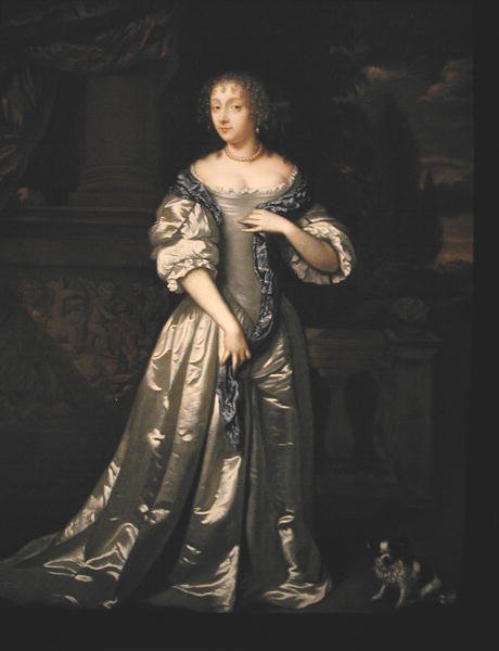 Lady Philippa Stanton és kutyája portréja egy teraszon állva egy faragott fríz mellett (olaj, vászon) alkotó: Caspar (studio of) Netscher