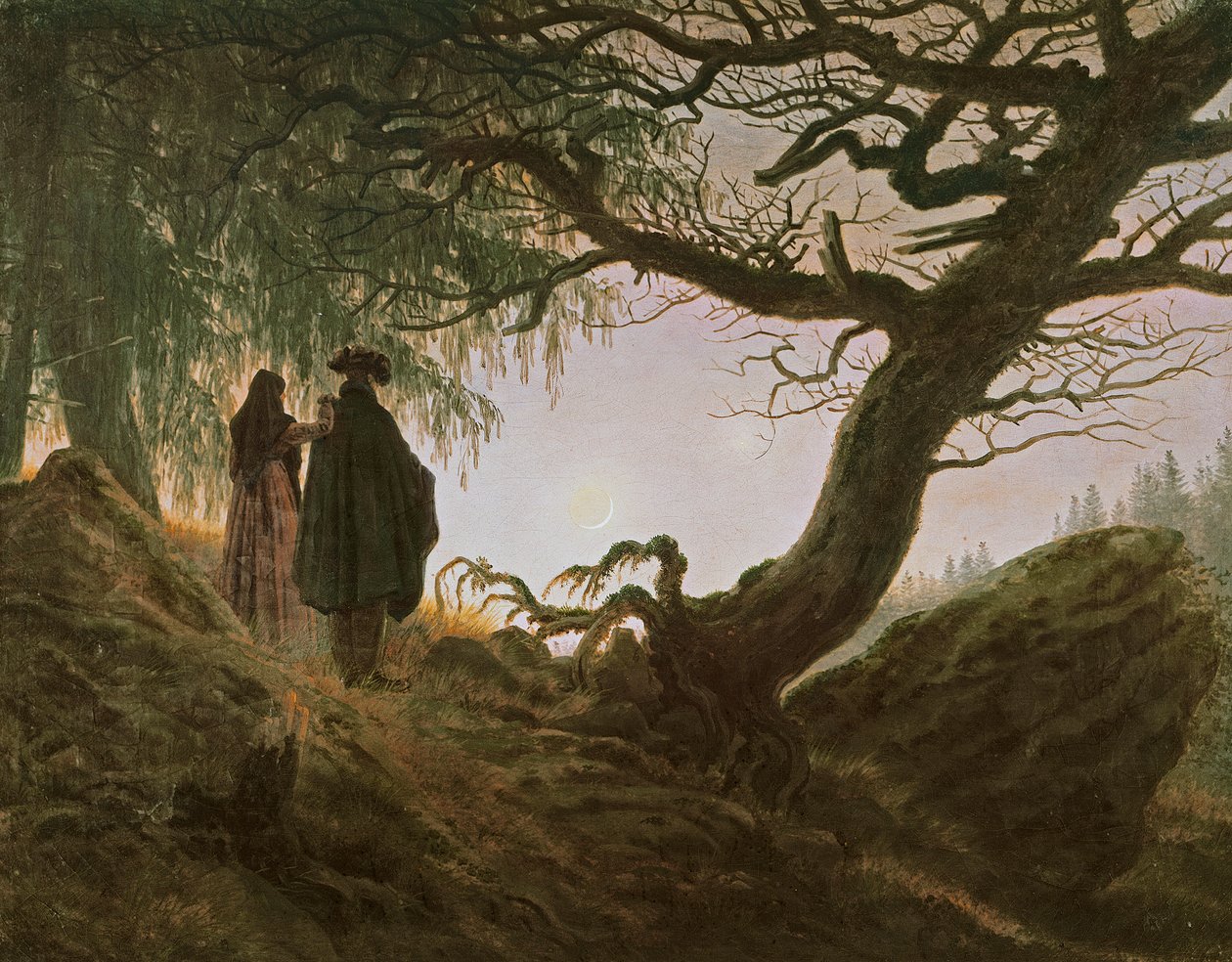 Caspar David Friedrich (1774-1840) egy férfi és egy nő a Holdon elmélkedve alkotó: Caspar David Friedrich