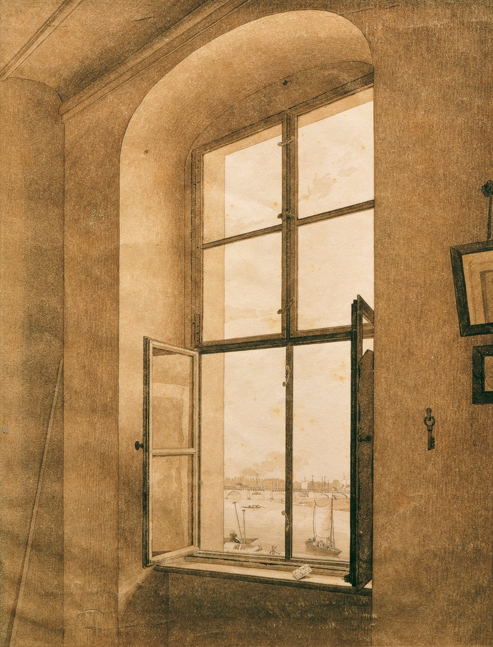 Kilátás az Elbára a művész drezdai műterméből (bal oldali ablak) alkotó: Caspar David Friedrich