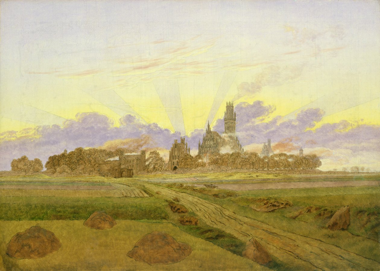 Hajnal Neubrandenburgban (olaj, vászon) alkotó: Caspar David Friedrich