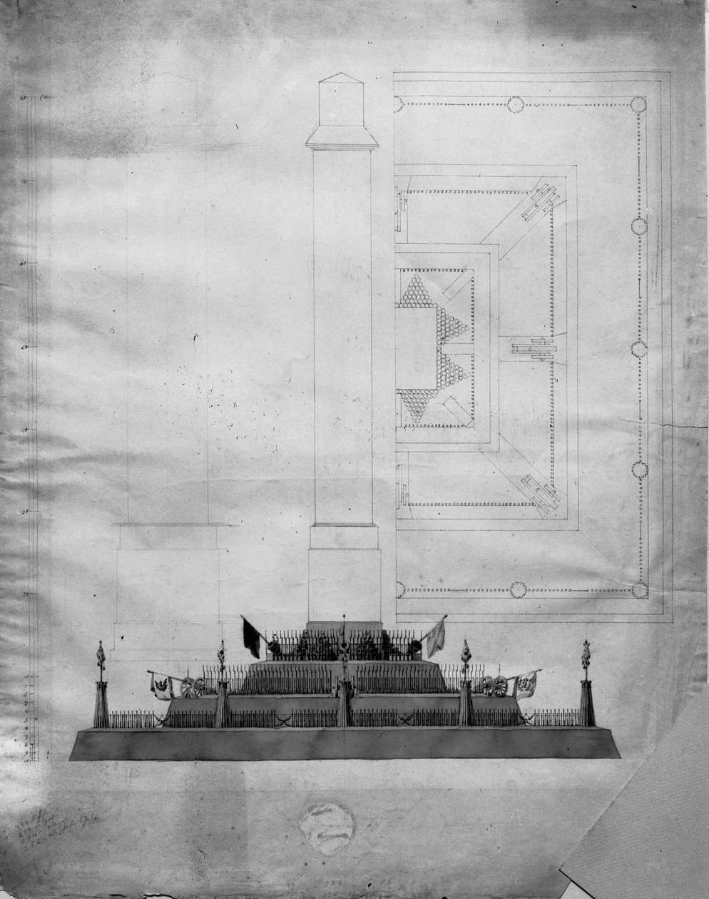 Tervezés egy háborús emlékműhöz (ceruza, tinta és WC papíron) alkotó: Caspar David Friedrich