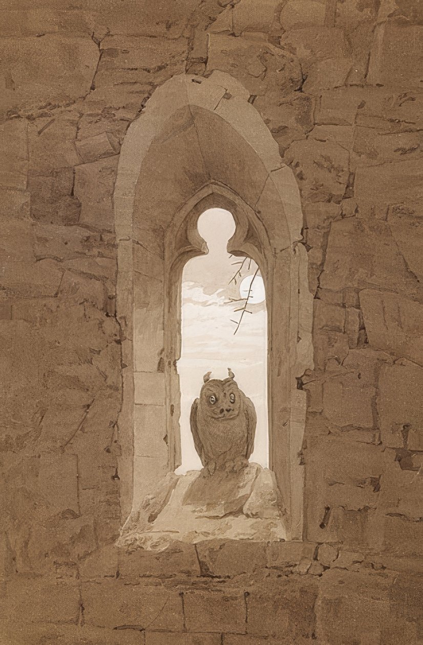 Bagoly a gótikus ablakban. 1836 körül alkotó: Caspar David Friedrich