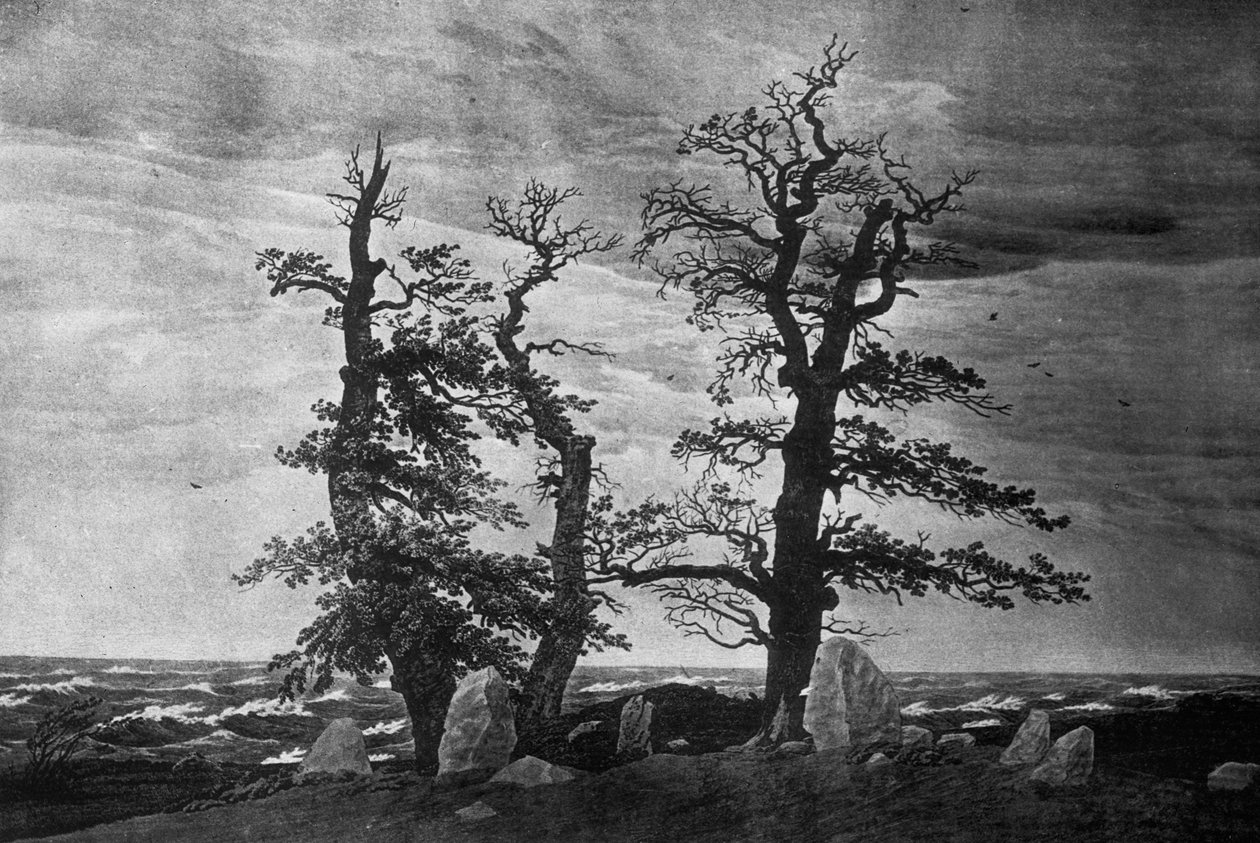 Dolmen by the Sea (ceruza és szépia tinta papíron) alkotó: Caspar David Friedrich