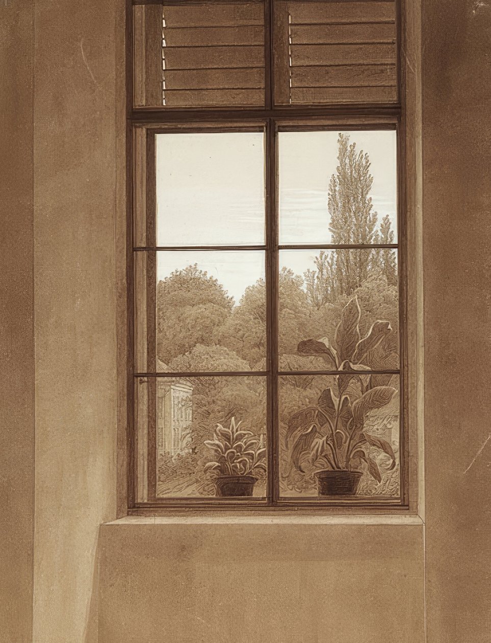 A parkra néző ablak. 1837 körül (?) alkotó: Caspar David Friedrich