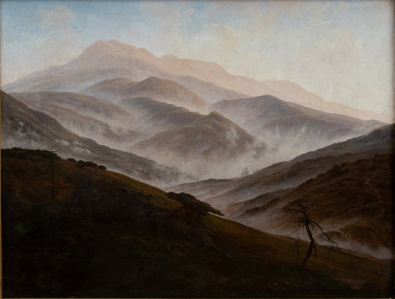 Német: Riesengebirgslandschaft mit aufsteigendem Nebel Óriás hegyvidéki táj felszálló köddel alkotó: Caspar David Friedrich