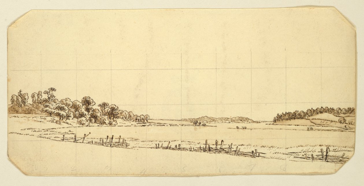 Lakeside, 1802-3 (toll és barna tinta mosás ceruzával papíron) alkotó: Caspar David Friedrich