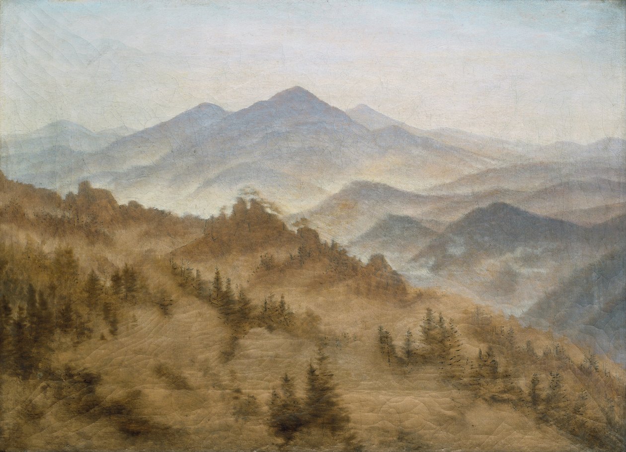 Táj a Rosenberggel a Cseh-hegységben alkotó: Caspar David Friedrich