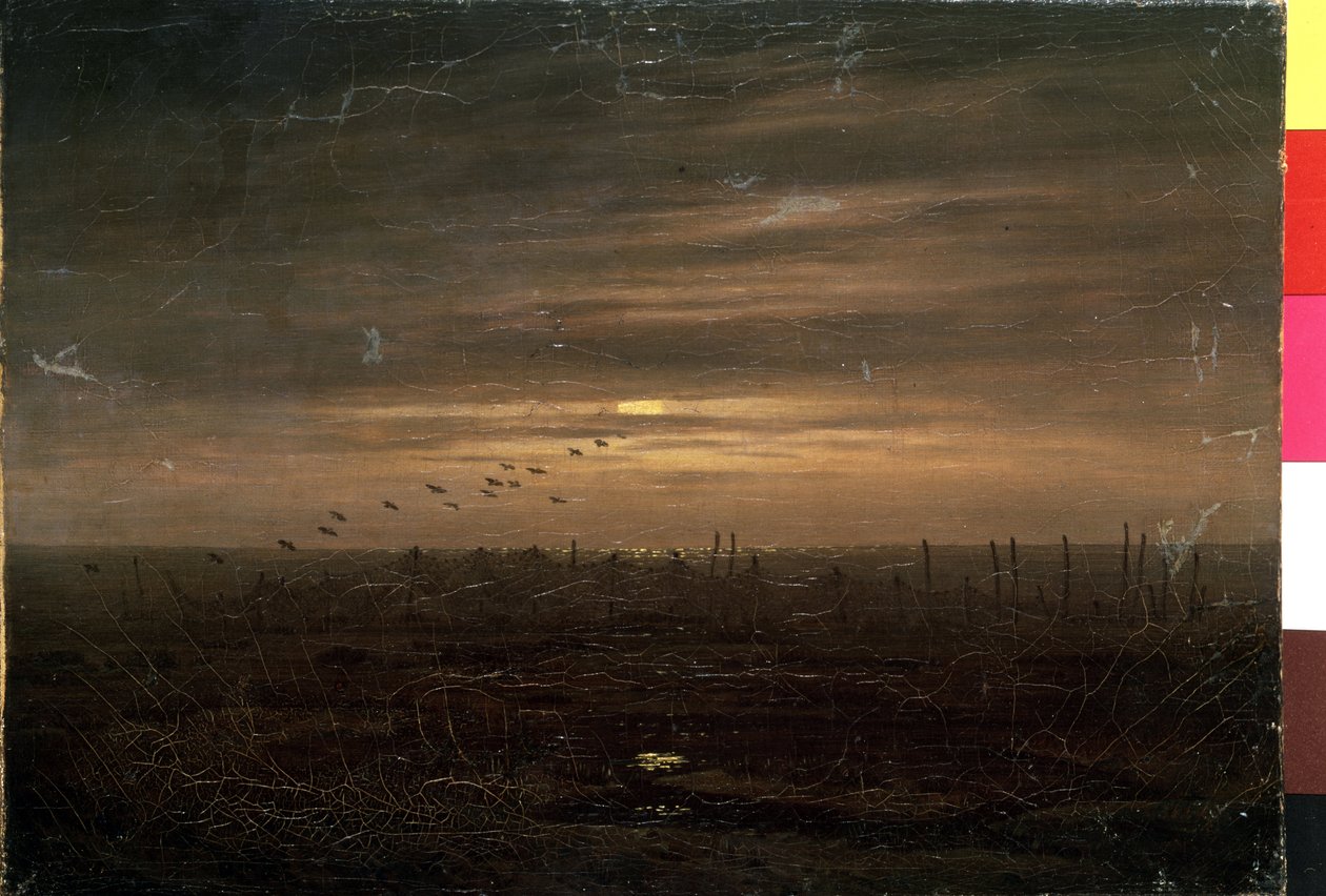 ""A halászhálók"" (halászhálók) Táj naplementekor. Caspar David Friedrich (1774-1840) festménye, 19. századi Ermitázs Múzeum Szentpétervár alkotó: Caspar David Friedrich