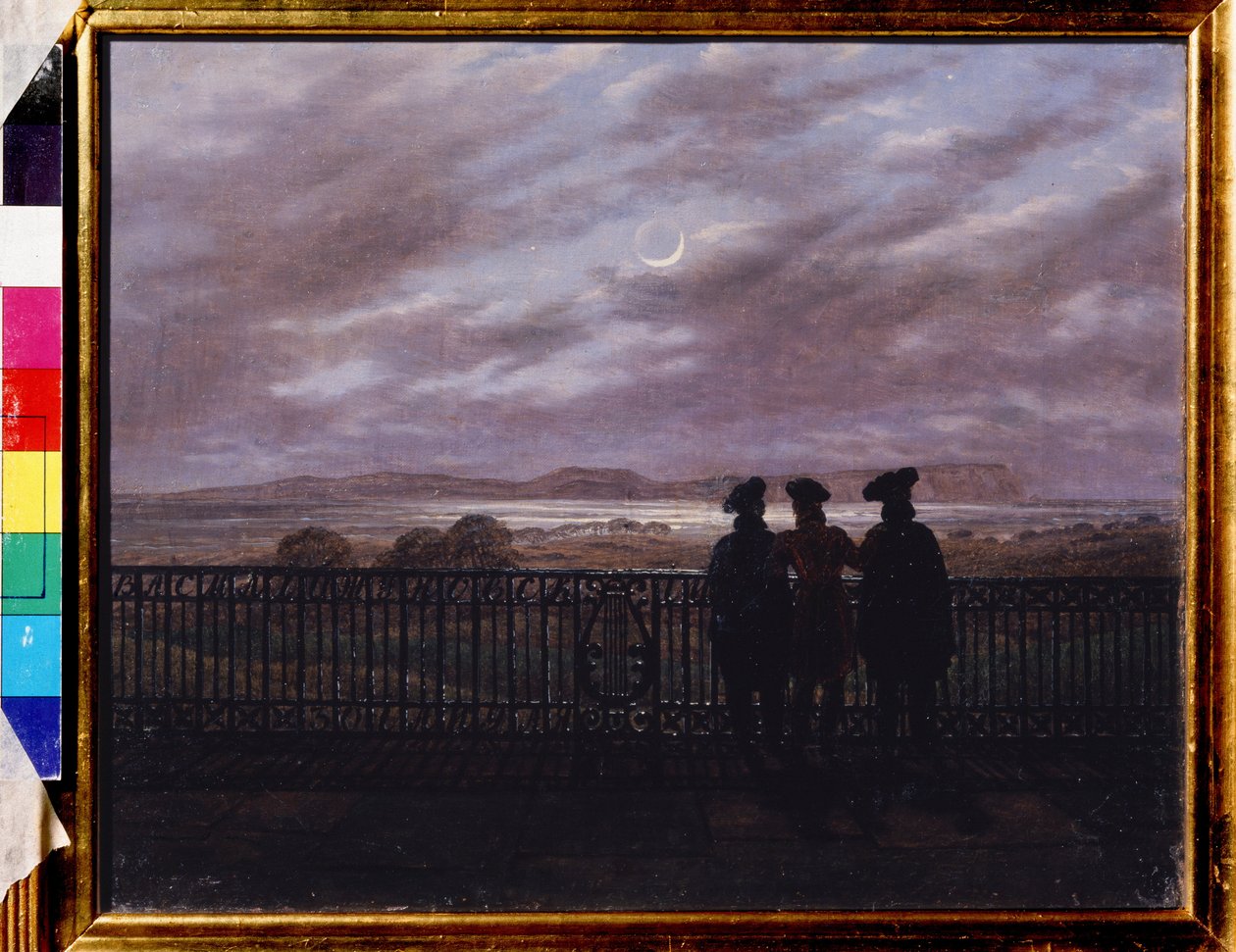 ""Les poetes russes Vassili Joukovski (Zsukovszkij) (1783-1852), Ivan Tourgueniev (Tourgueneff) (1818-1883) és Alexandre Ivan Tourgueniev (vers 1784-1846)) (A költők V. A. Zsukovszkij, Turcs Turge Ivan Szergejevics ) Peinture de Cas alkotó: Caspar David Friedrich