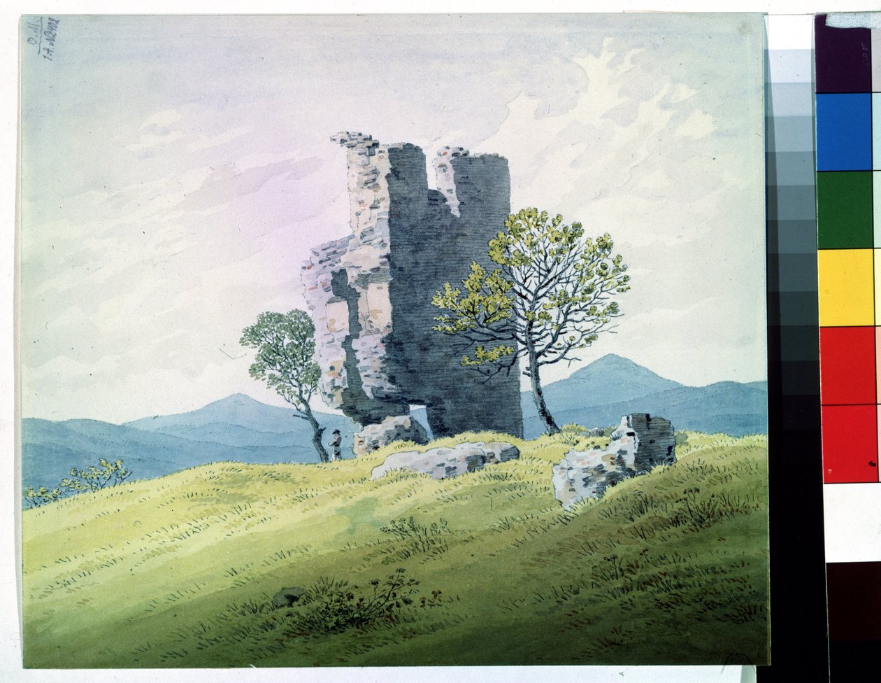 ""The Ruins Of Teplice Castle In the Czech Republic"" (The Castle In Teplitz) Akvarell: Caspar David Friedrich (1774-1840) 19. századi Puskin Múzeum, Moszkva alkotó: Caspar David Friedrich